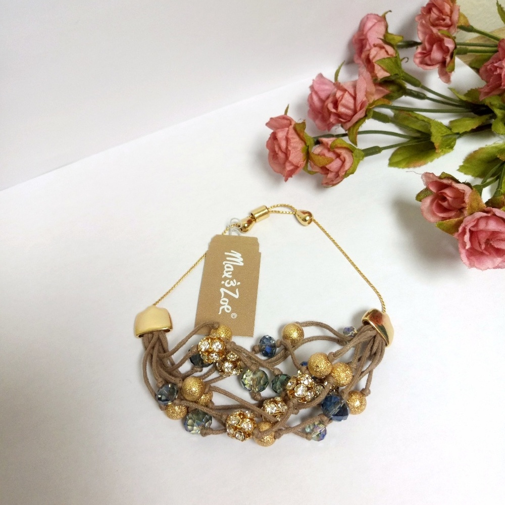 Max & Zoe Gold Sparkle & Blue Gem Bracelet